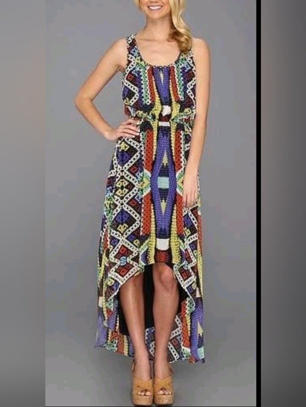 Jessica Sympson Colorful Design Asymmetrical Maxi Dress Size Small New With Tag!